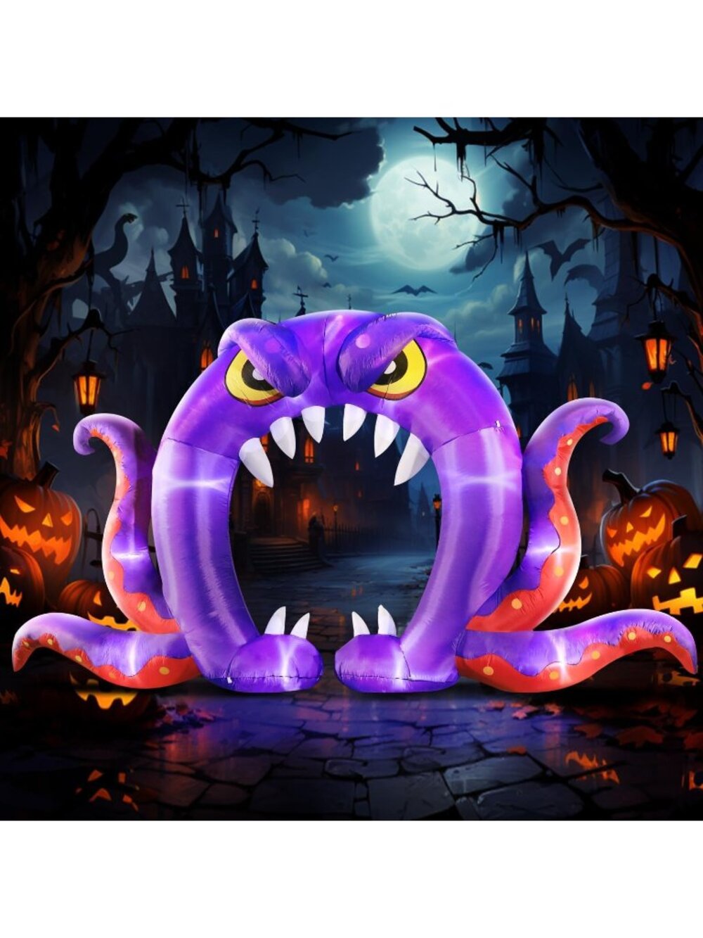 🎃 16FT Long 8FT Tall Purple Monster Octopus Halloween Archway Built-in LEDs